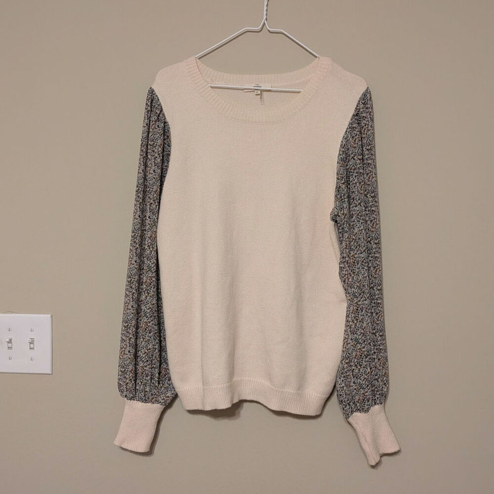 Entro Cream Sweater With Sheer Floral Print Sleeves
